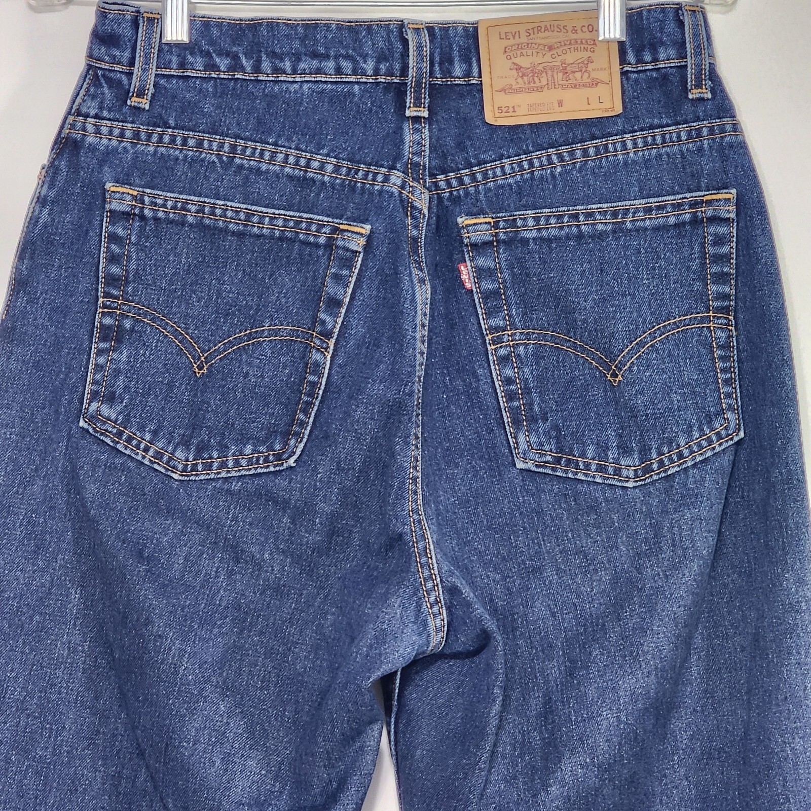 Levis 521 Jeans Sz 12 Long High Rise Made USA Tapered Fit Blue Denim VTG