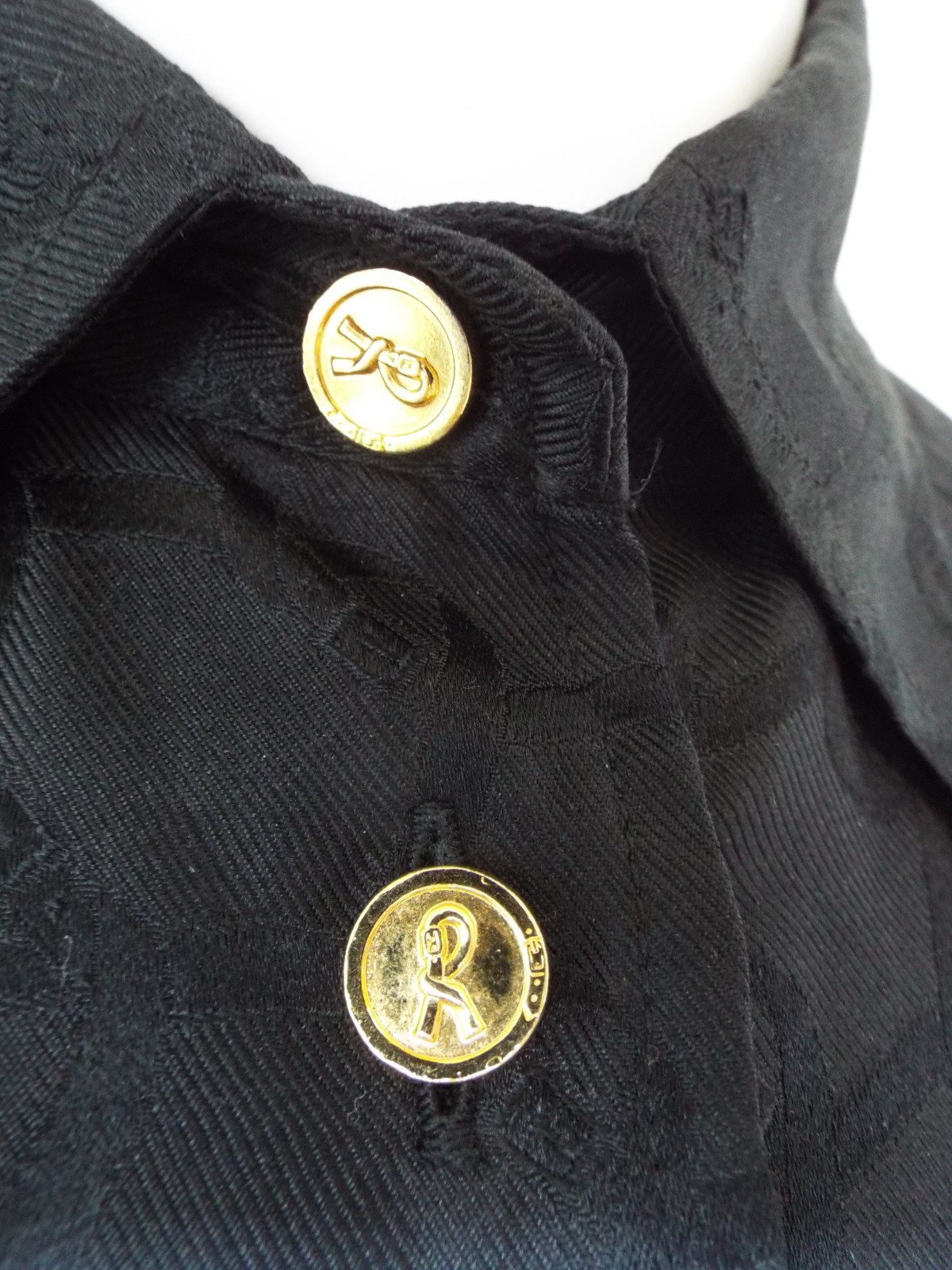 Vintage Roberta di Camerino Black Silk Blouse Shirt XS 6 Belt Logo Gold Buttons