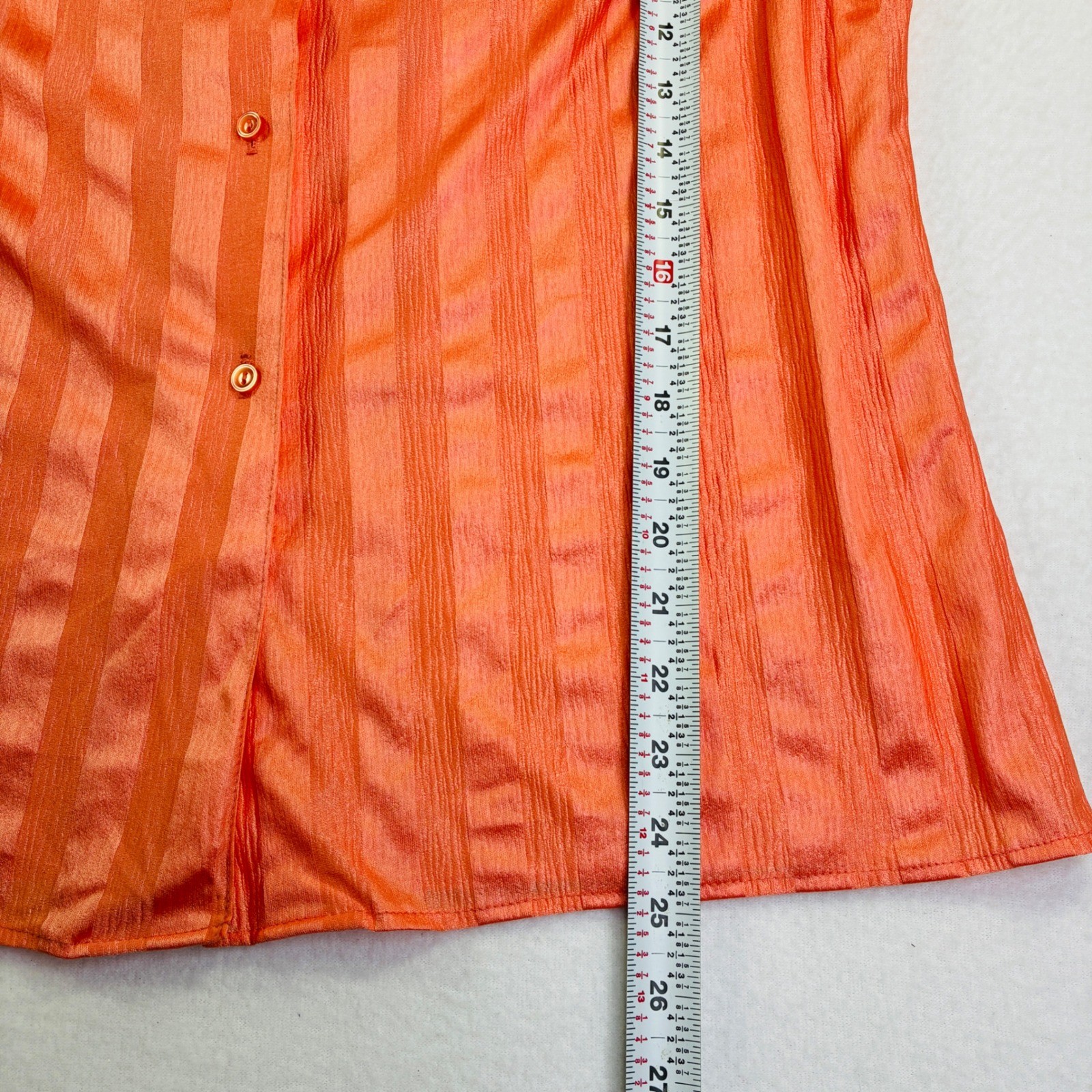 Vintage Copy Cats Coral Orange Striped Button Up Blouse Long Sleeve Size 18 USA
