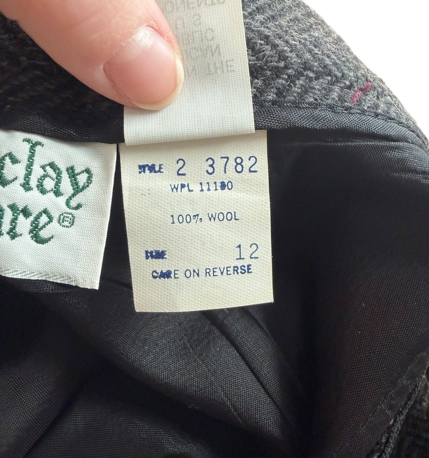 Vintage Barclay Square Gray Herringbone Wool Blend Skirt Suit Set 12 Academia