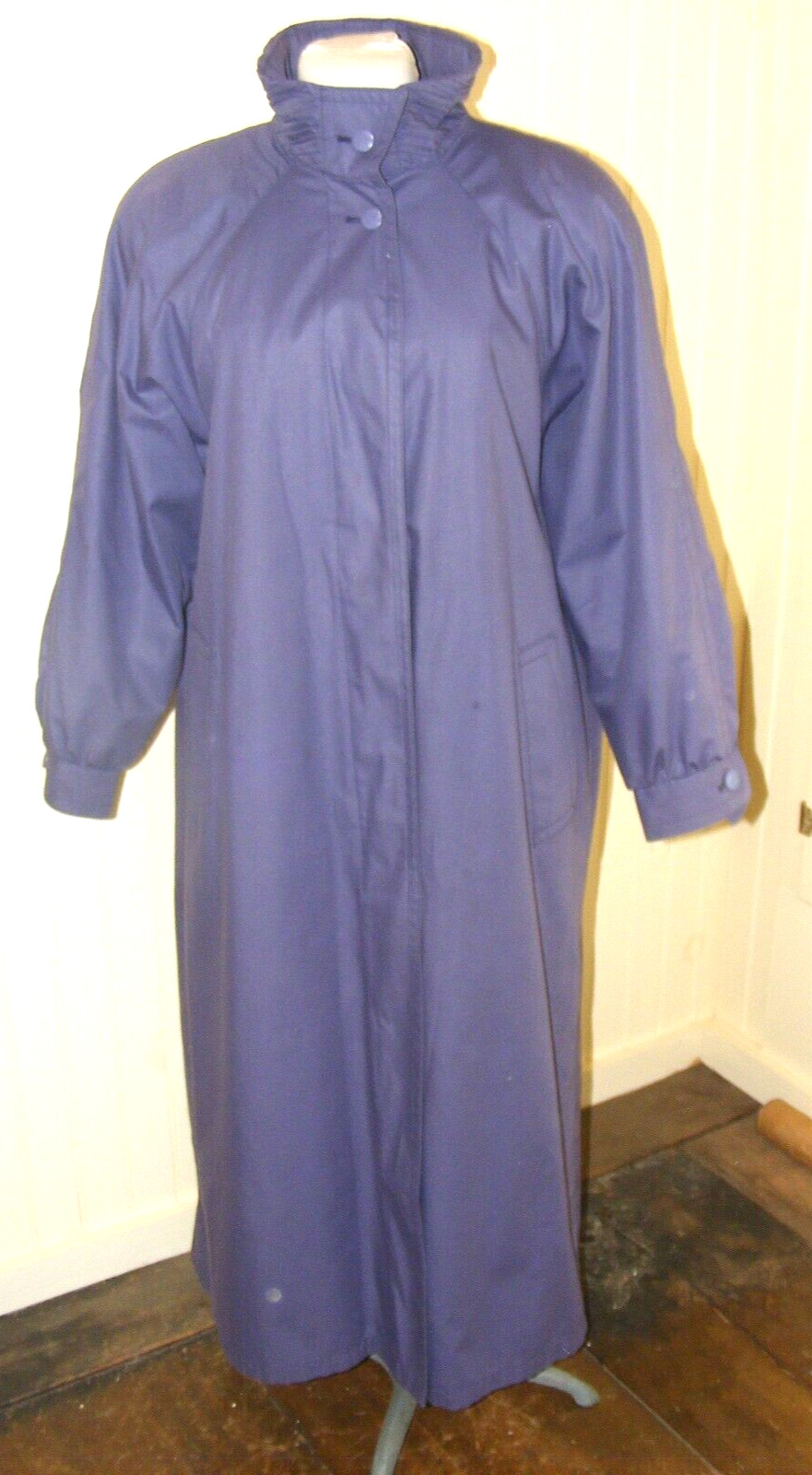 80S TRENCH COAT LONDON FOG WOMENS PLUM PURPLE WOOL LINED POLY COTTON FULL LENGTH