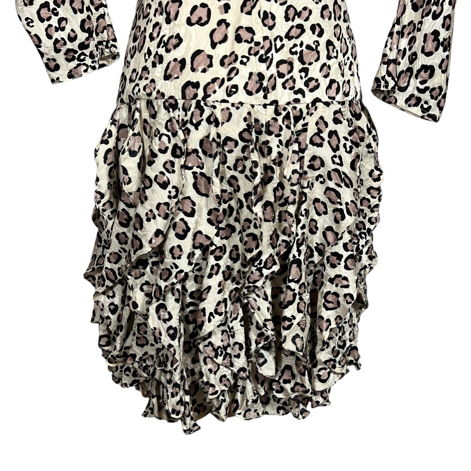 Vtg Lauren Alexandra XS 100% Silk Dress Leopard-Print 80s Knee-Length Dolman