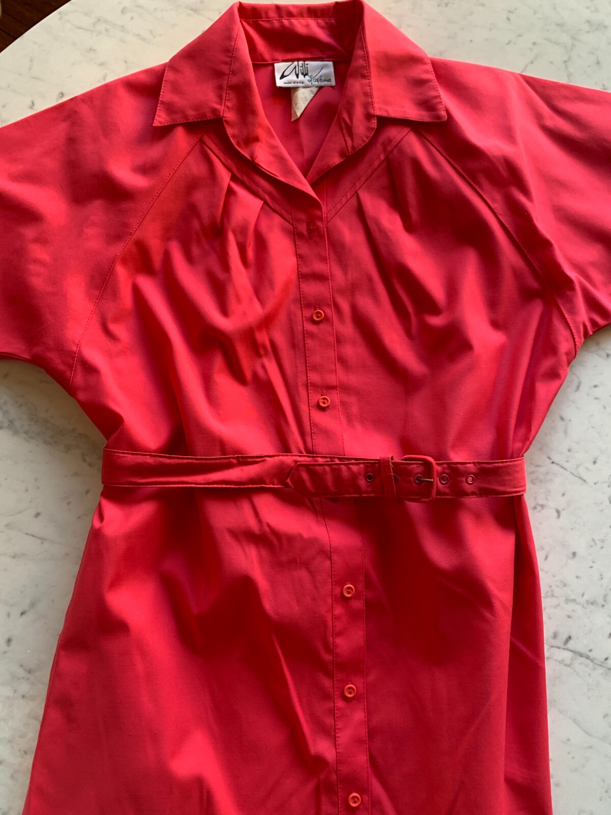 Vintage Willi Of California Women Watermelon 3/4 Sleeve Belted Midi Dress Sz 6