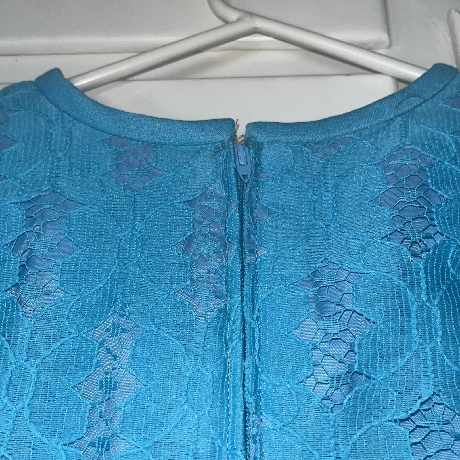 1960s/70s Aquamarine Plus Size Shift Dress With Tassel Bow And Metal Back Zipper