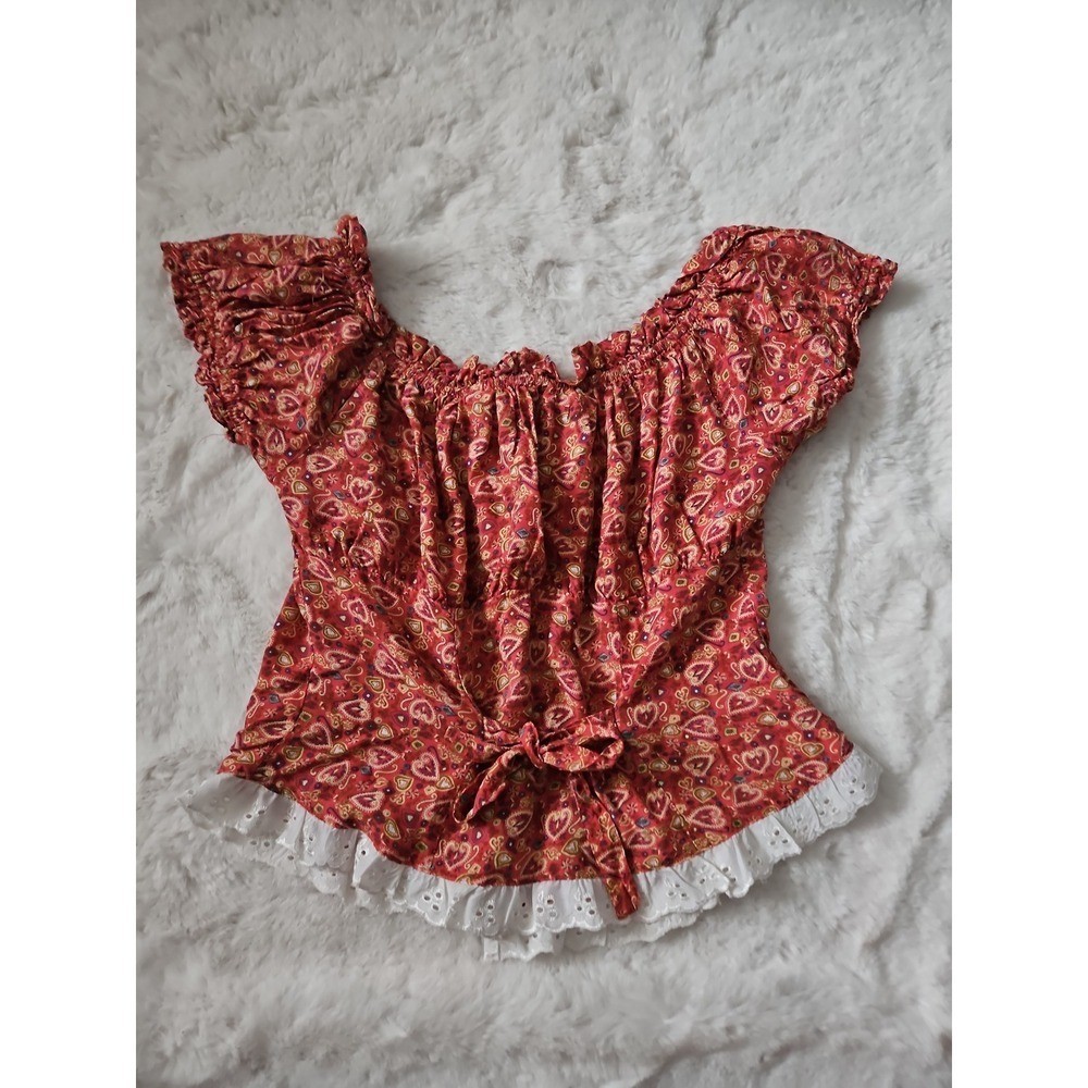 Vtg 90s Desert Diva by Sherry Holt Red Paisley Peasant Top L Western Cottagecore