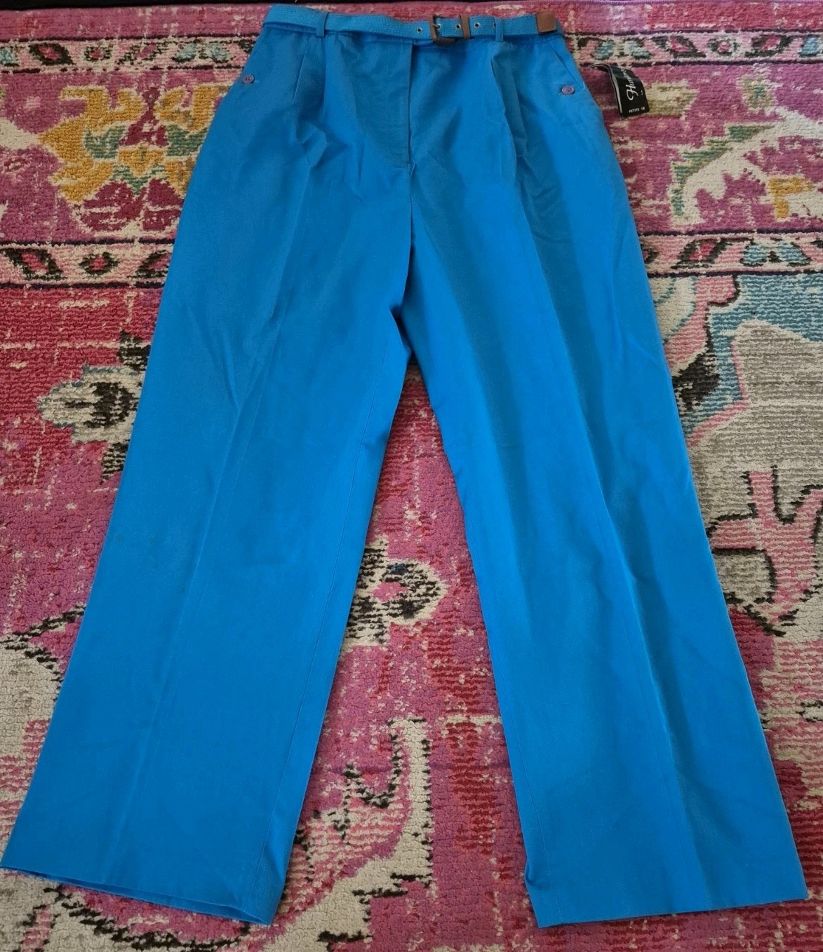 NEW NWT VTG Hunter’s Glen womens 18 petites blue trousers belted 1980s fashion