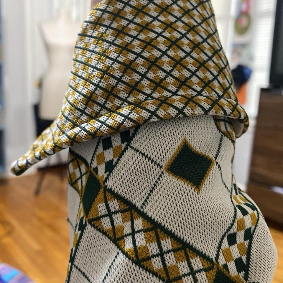 70s Marci Sportswear Yellow And Green Geometric Button Down With Dagger Collar