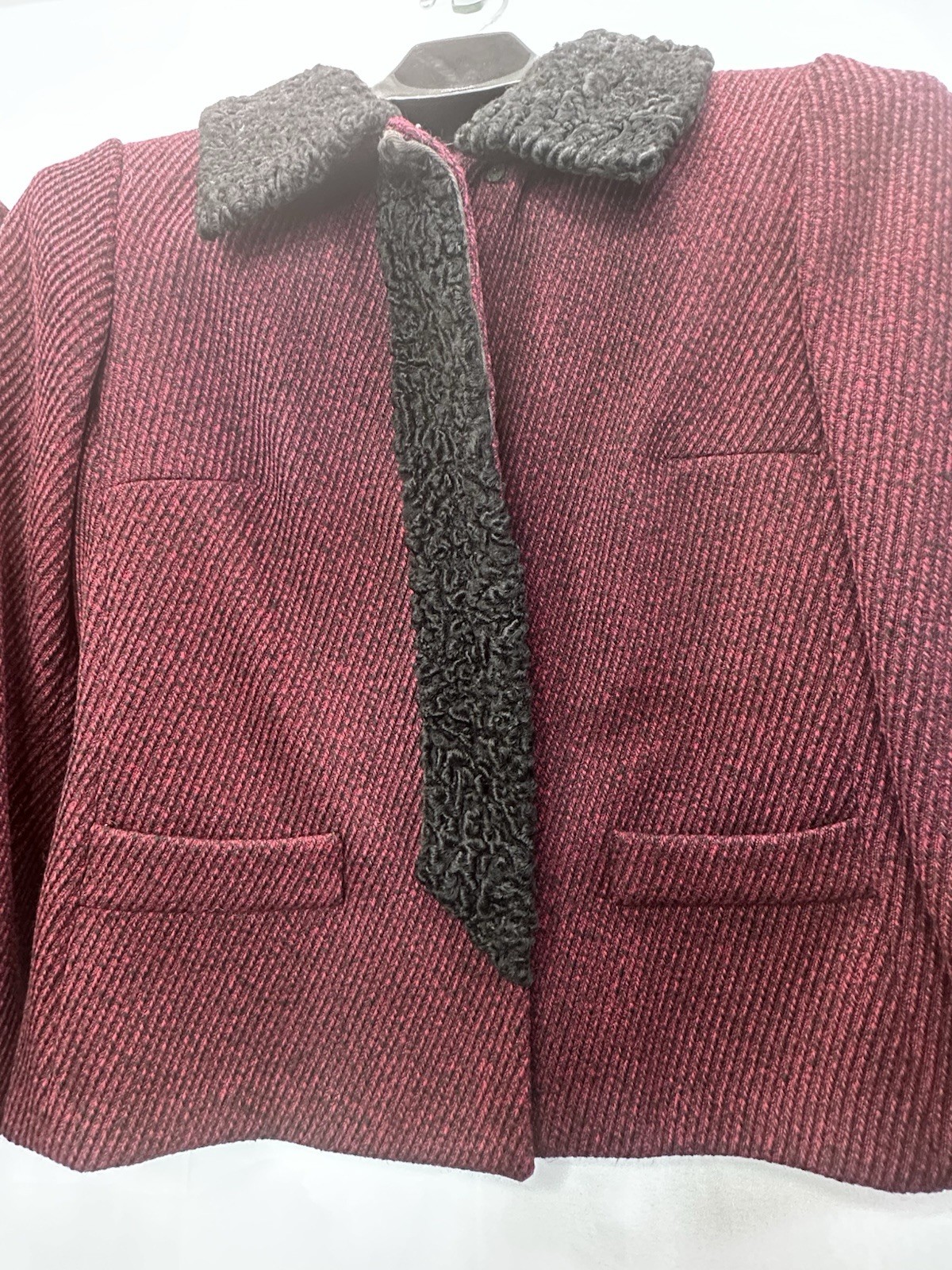 Vtg 1950s Barclay Furs Red Wool Persian Lamb Short Jacket and Pencil Skirt Suit