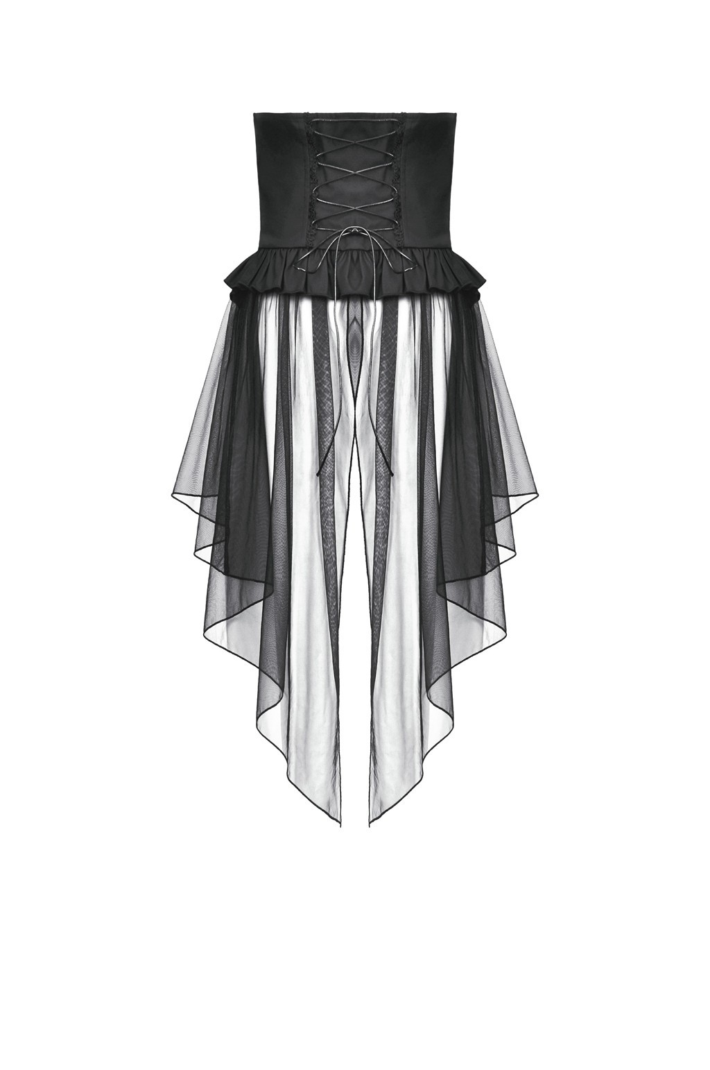 Dark In Love Women Black Gothic Grommet Lace Up Corset With High Low Mesh Skirt