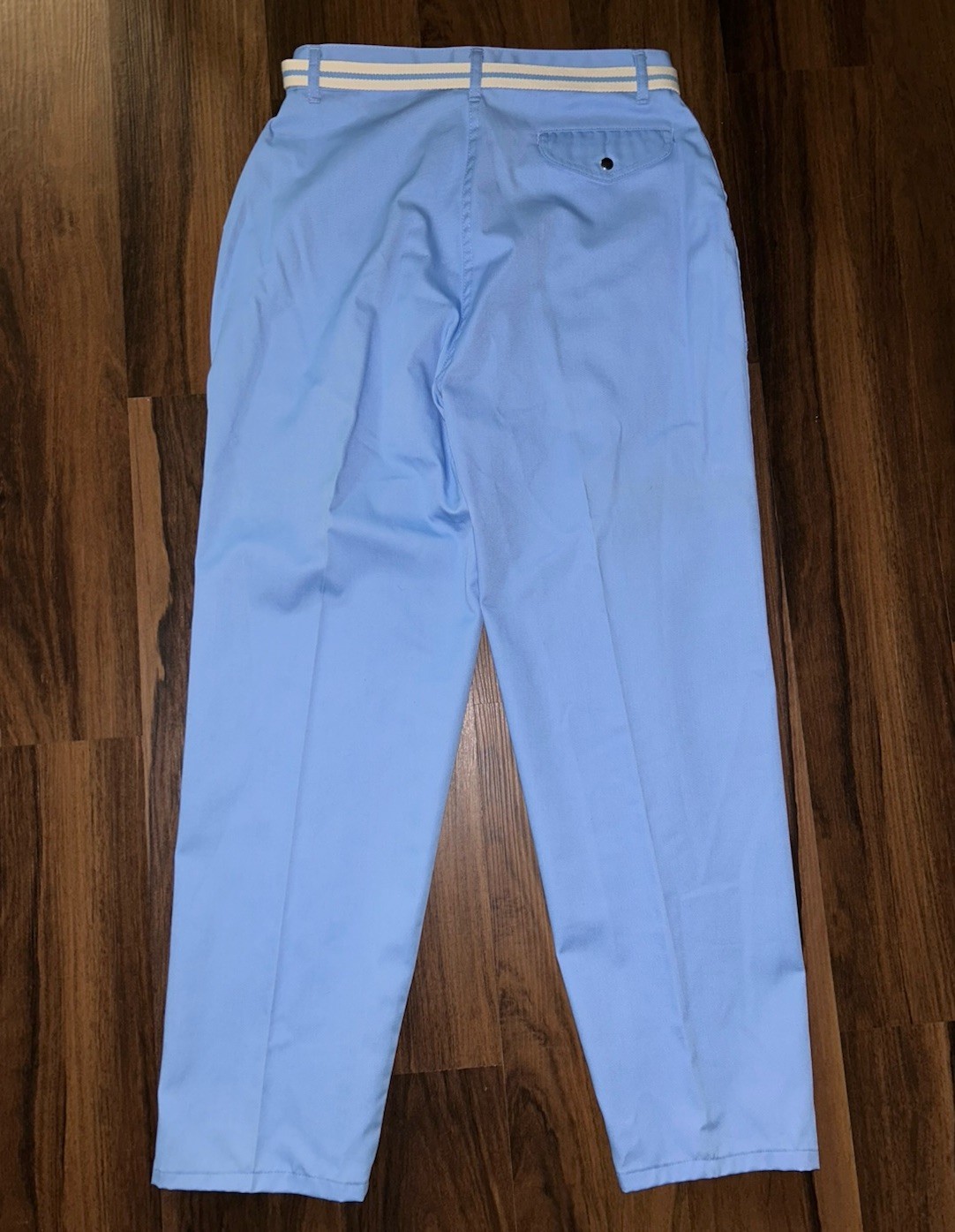 Vintage 80s Hunters Glen Pants Pleated Sz 16 Light Blue Snap Belt Hong Kong