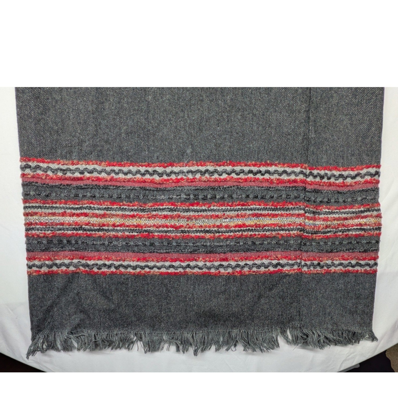 Sag Harbor Petite Vintage Wool Blend Maxi Skirt Gray Red Fringed Tweed 4P