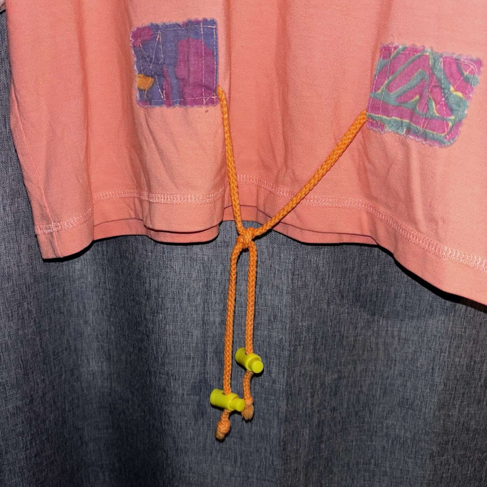 Vtg Bugle Boy Shirt Womens Crop Top With Drawstring 80s 90s Pink Workout