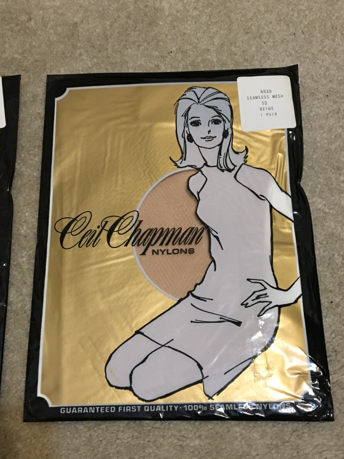 2pr Vtg 1960s Ceil Chapman Reinforced Heel Toe Seamless Mesh Stockings 10 Beige