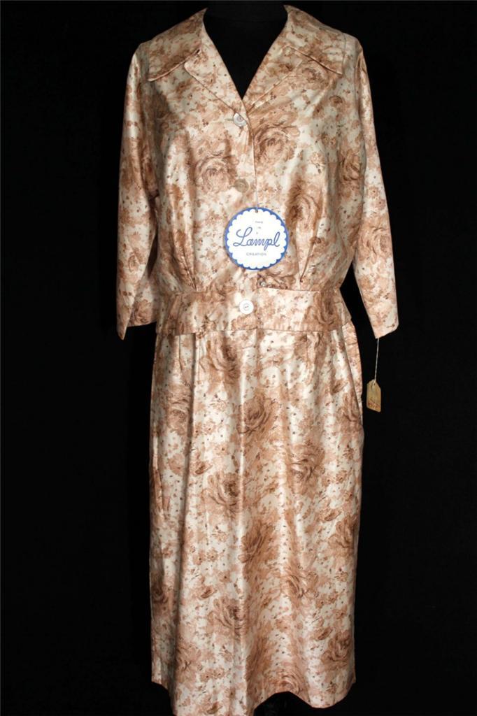 RARE FANCY VINTAGE DEADSTOCK 1950’S-1960’S FINE POLISHED COTTON SUIT SZ 10-12