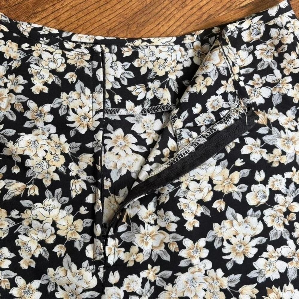 Vintage Ultimate Blues Black Floral Midi Skirt Cottagecore High Waist Womens 25