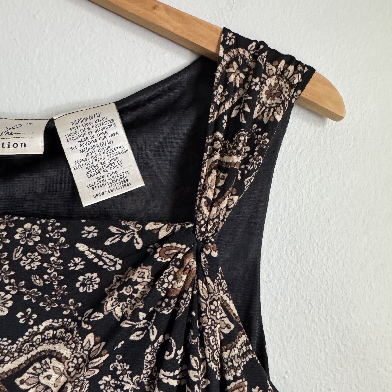 Vtg 90s Paisley Hi-Low Hem Midi Dress Womens Medium 8/10 Black Brown Boho Grunge