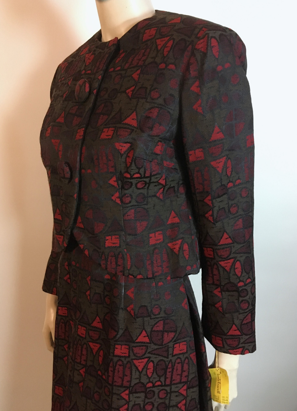 1960s Vintage NOS Unworn Marie Leavell MCM Abstract Pattern Dress Jacket Set S M