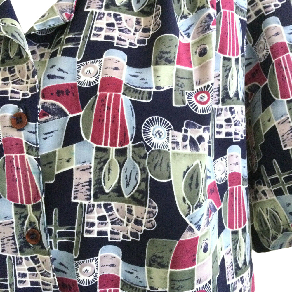 Vintage 80s Women’s Blouse Size 12 Geometric Top Colorful Shirt TRUFFLES