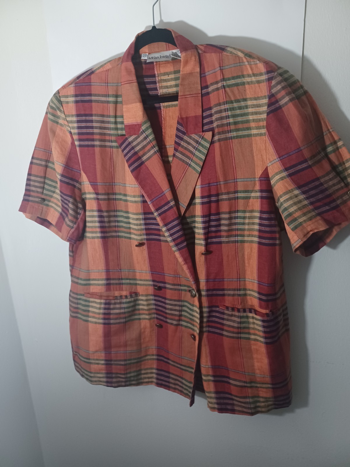 Adrian Jordan Women’s Vintage Orange Plaid Short Sleeve Blazer New Size 22W