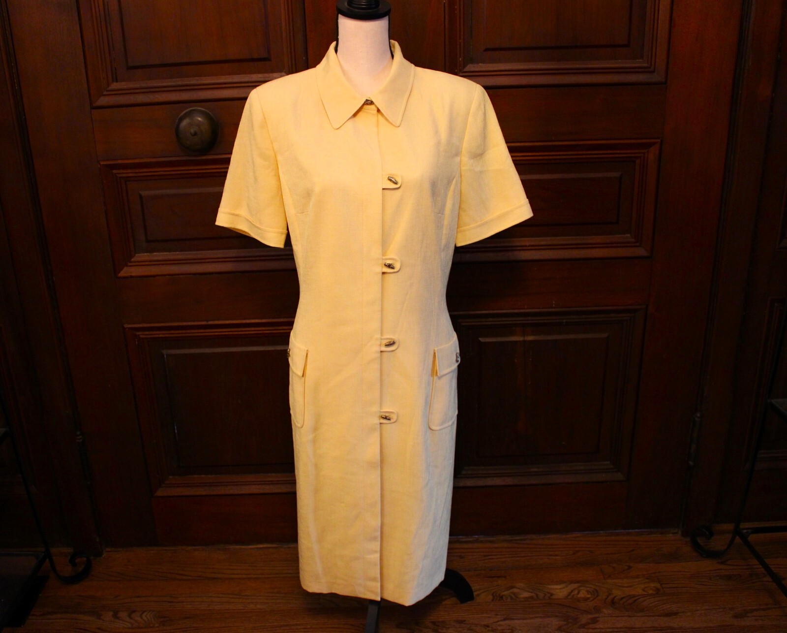 Kasper ASL Size 16 Vintage 1990s Yellow Shirt Dress 100% Polyester