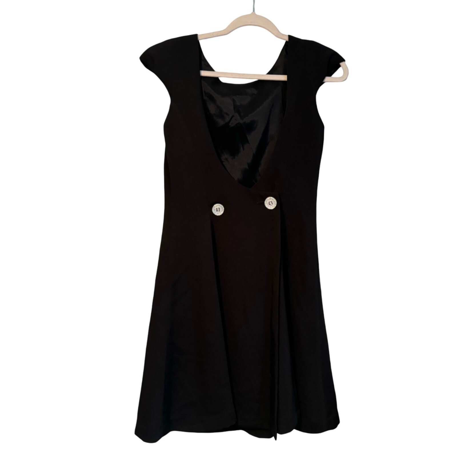 Vintage En Francais Black Dress By Hicky Walter Rhinestone Buttons Size 6