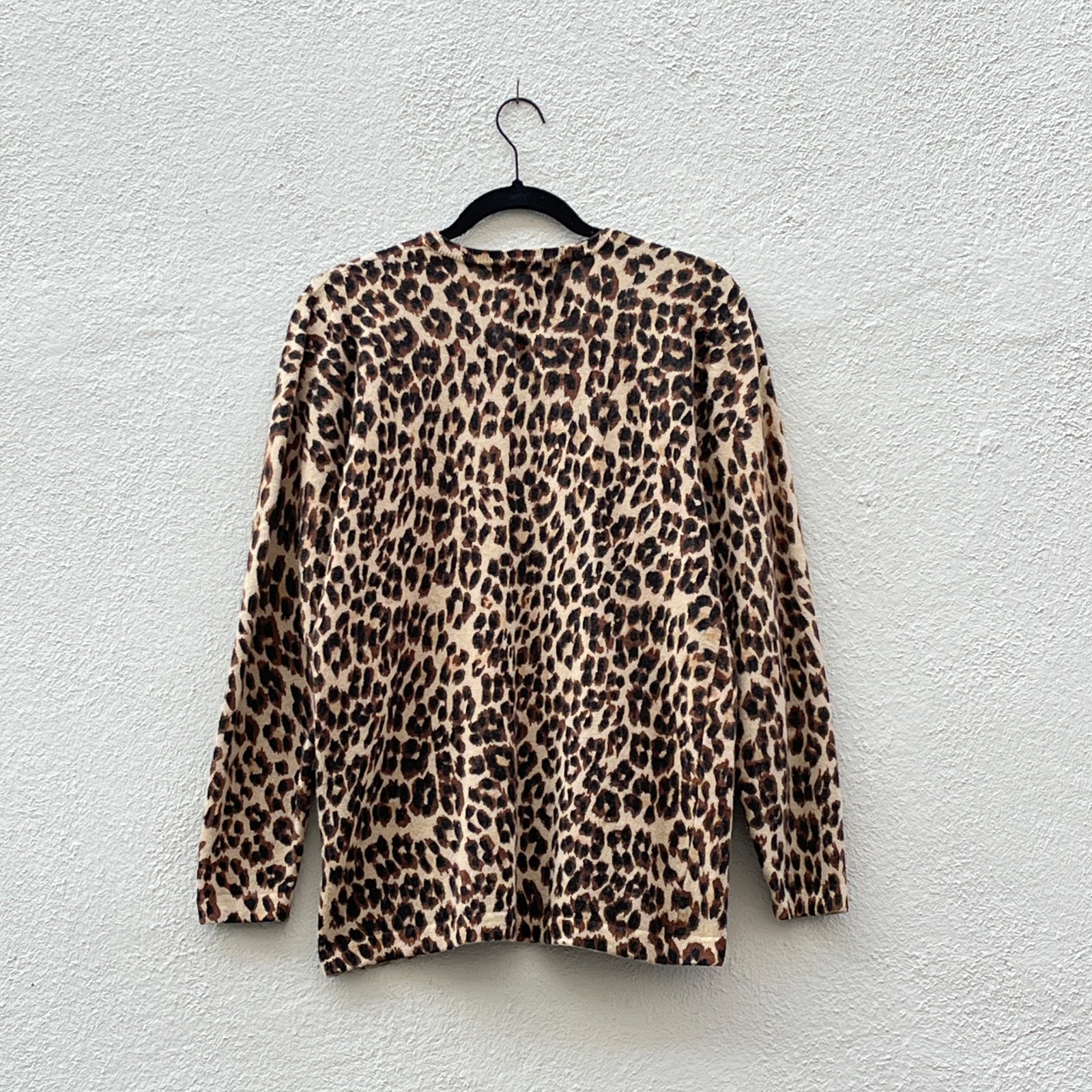 Vintage 80s Magnolia Leopard Animal Print Wool & Angora Crew Neck Sweater