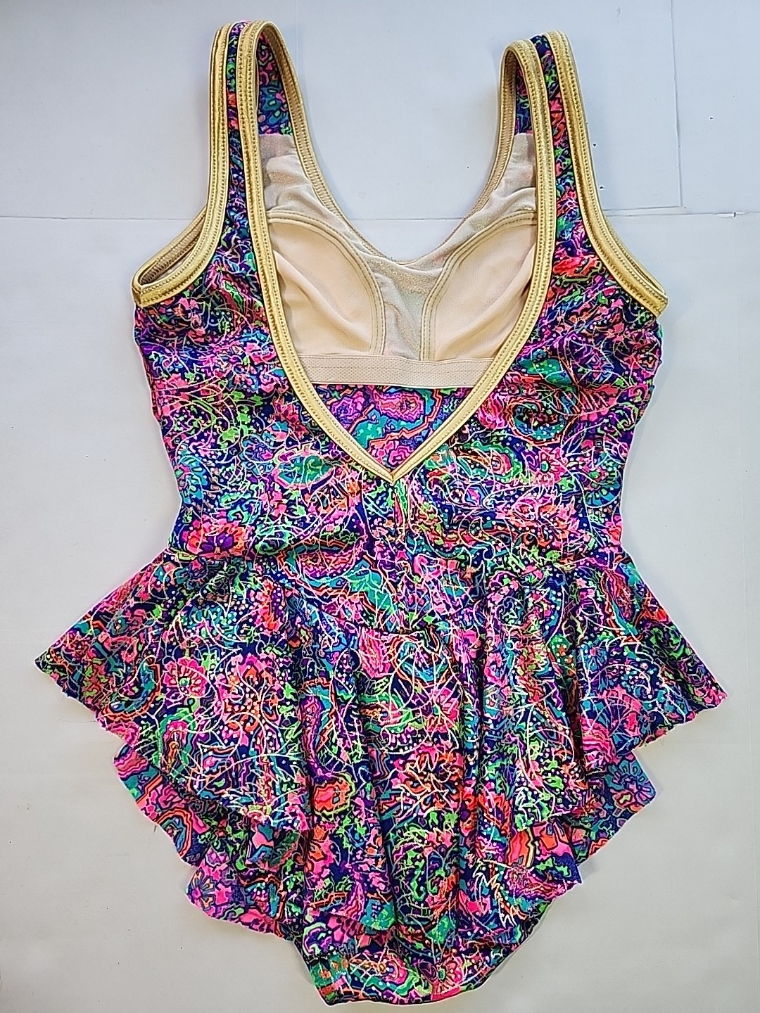 Gantner California Womens Size 10 Psychedelic Neon Colorful 1pc Bathing Suit 80s