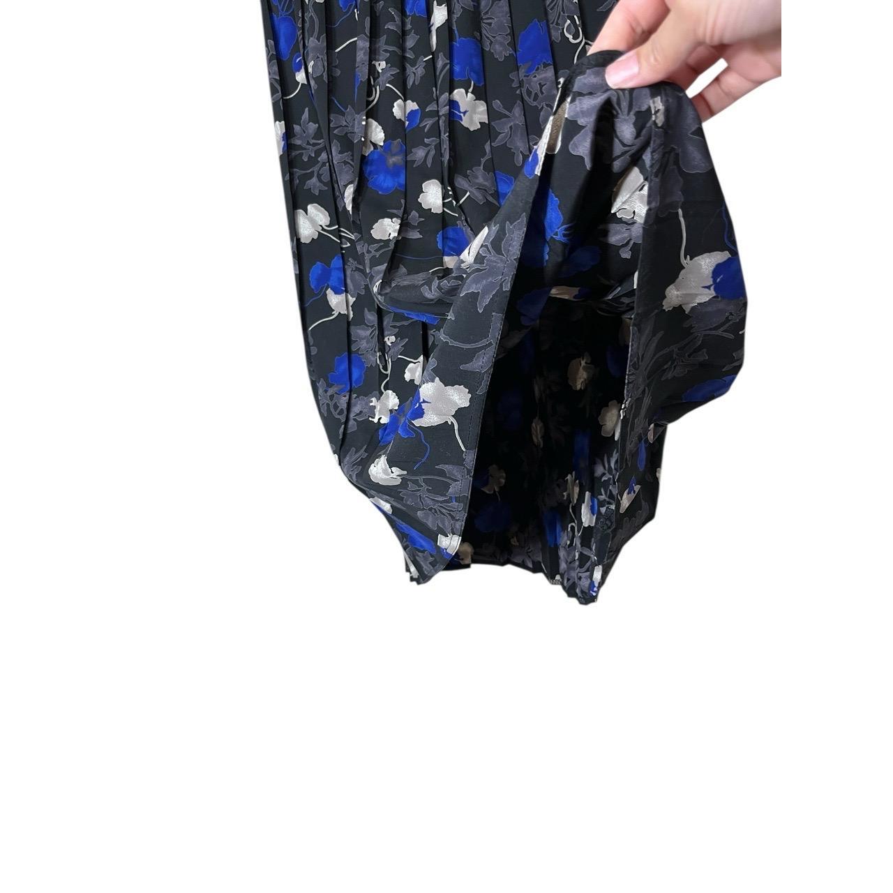 TanJay Black Blue Floral Print Pleated Vintage Midi Skirt Made In Canada Size 12
