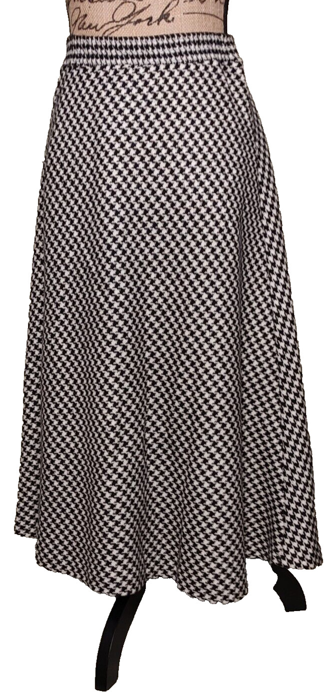 Dante Originals – Black & White Houndstooth A-line Midi Skirt – Size 13/14