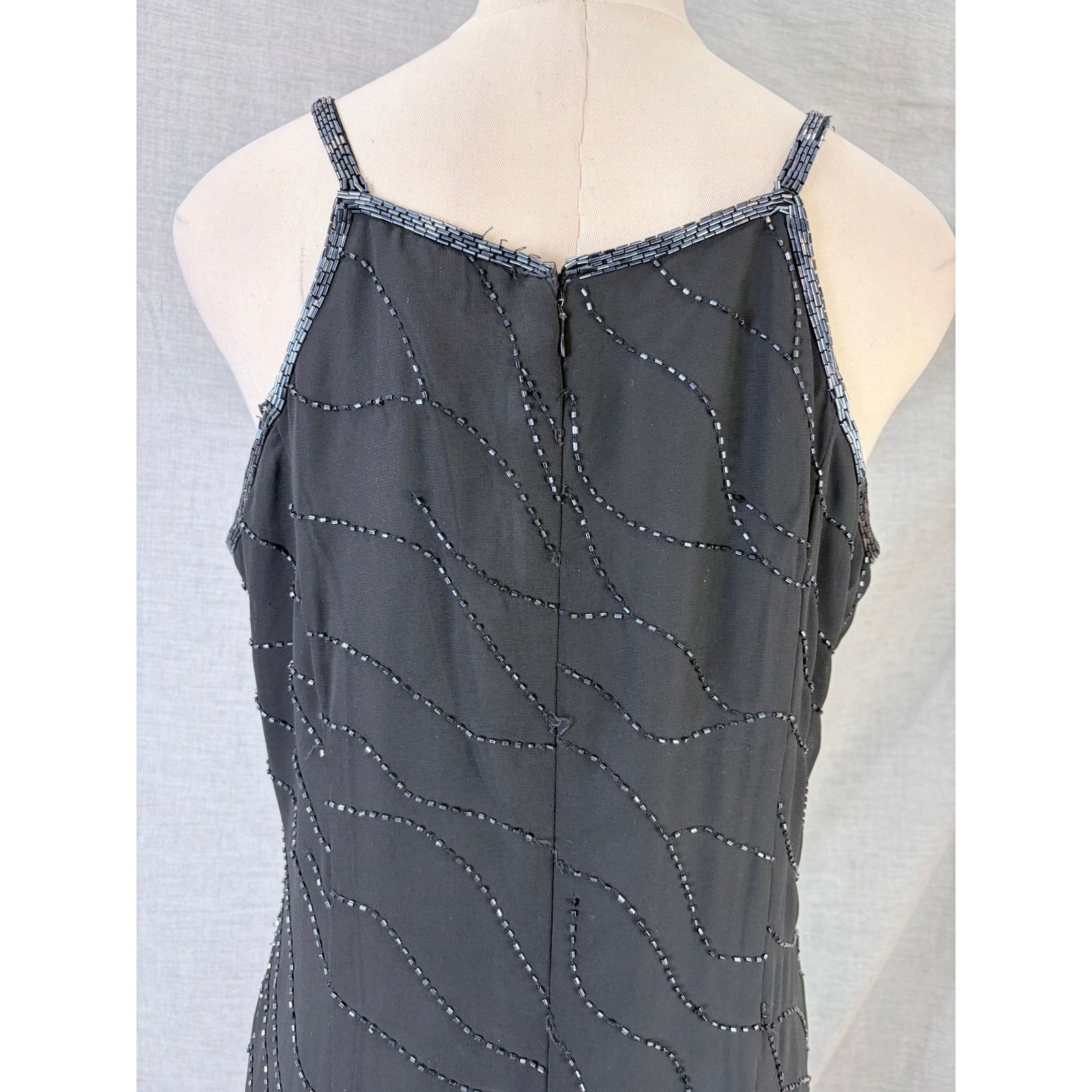 Onyx Nite Black Iridescent Beaded Slip Gown Formal Maxi Dress Vintage 12