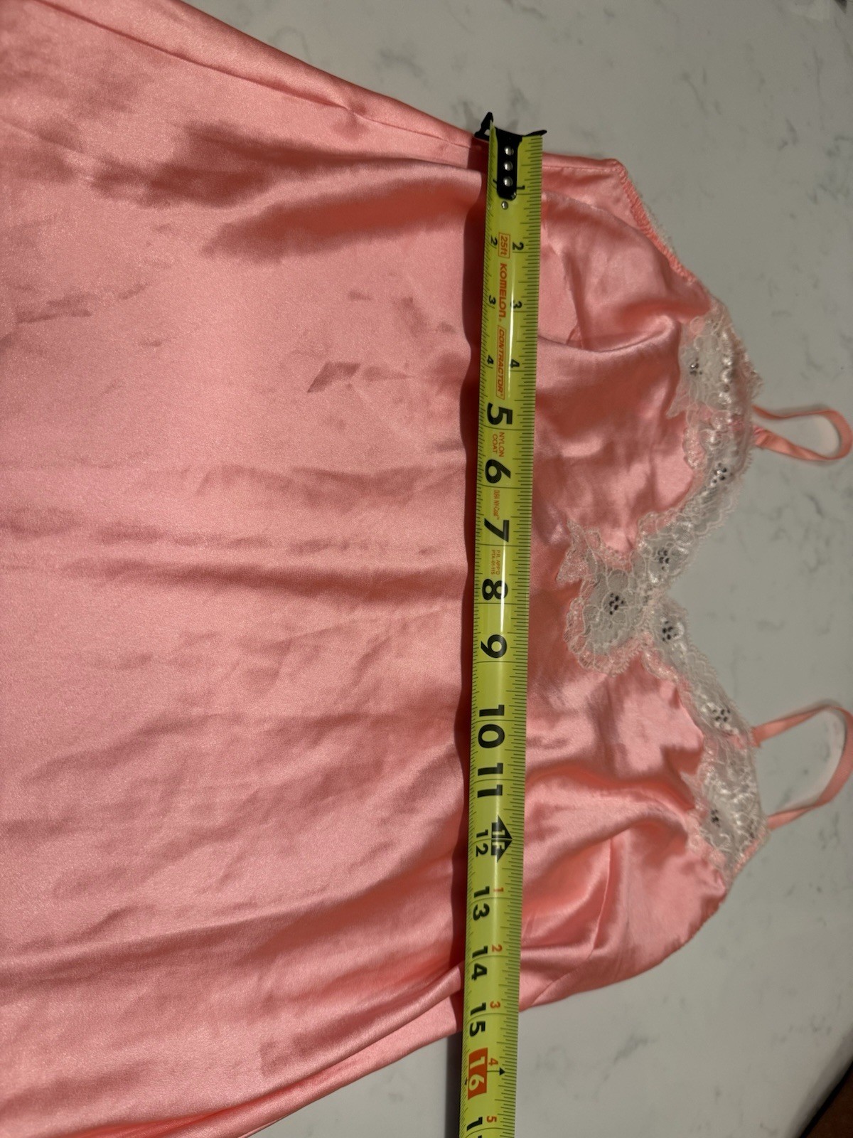 Vintage Victoria’s Secret Stain Pink Lace trim Mini Slip Dress Nightie Woman’s L
