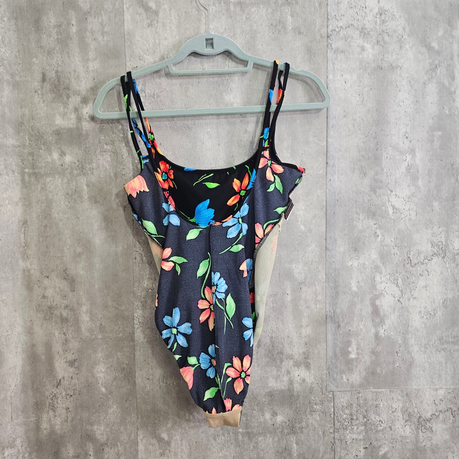 Vintage Concepts Sport Floral Swimsuit Black Neon One Piece High Cut USA