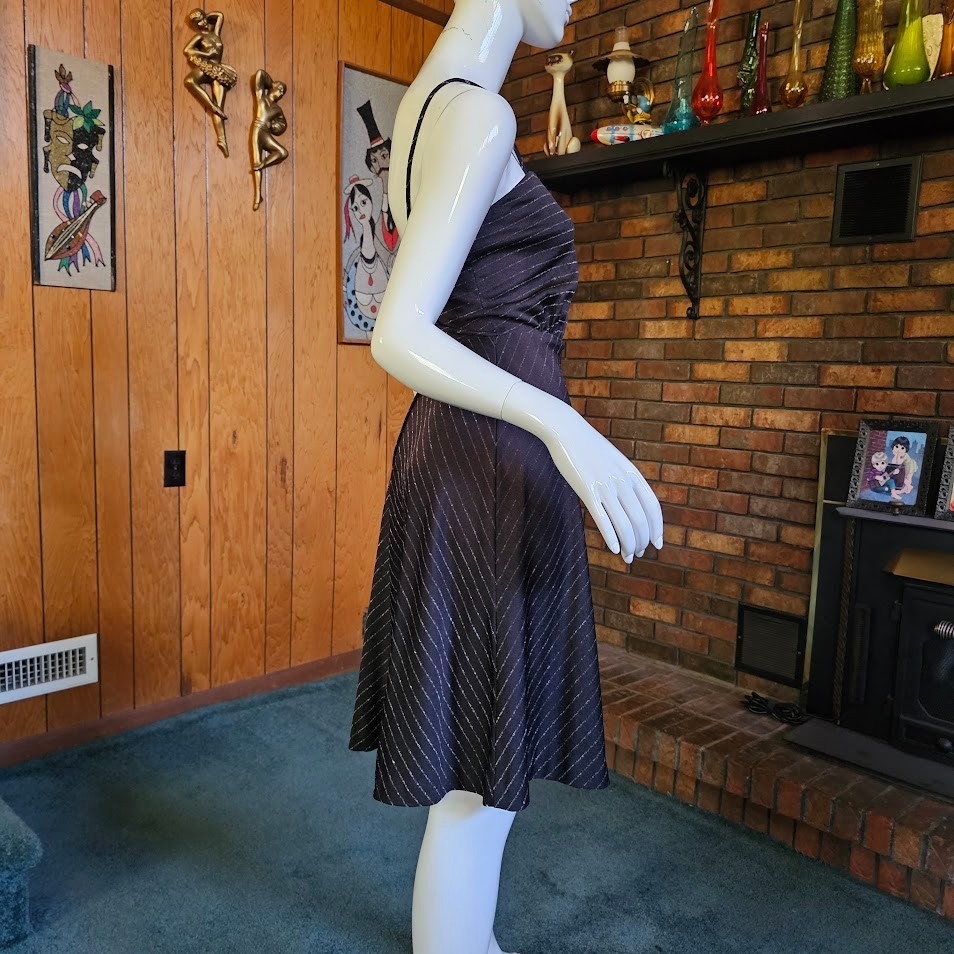 Vtg 70s Disco Dancing Chevron Glitter Stripe Studio 54 Party Swing Dress XS/S