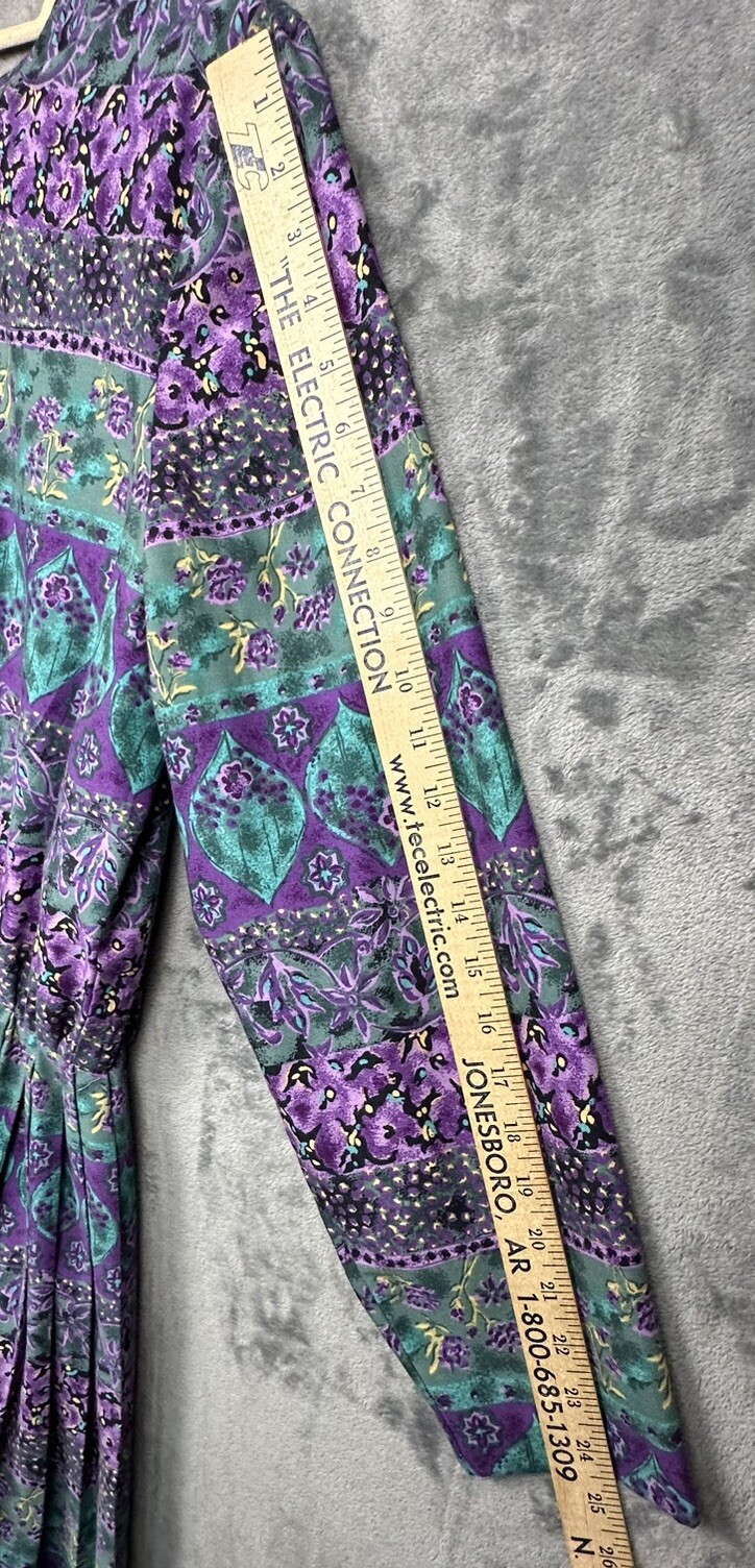 Vintage Terri Ellen Dress Womens 18 Tall Green Purple Rayon Blend – Missing Belt