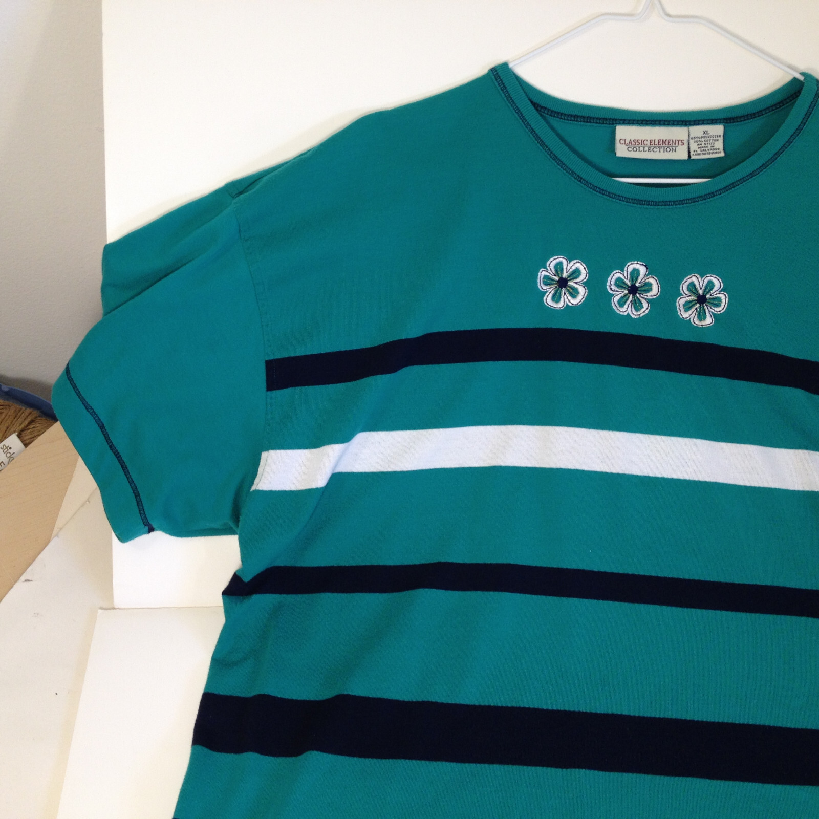 Vintage Classic Elements Collection Womans Embroidered Stripes Top Shirt Sz XL