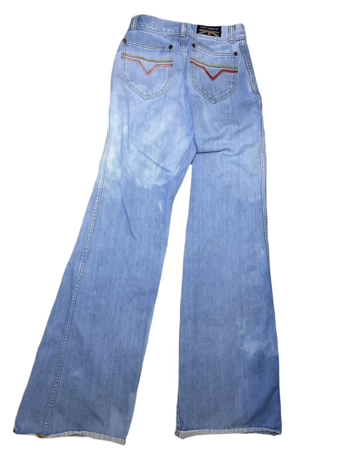 Vintage 70s Riding Hi Denim Jeans For Women Blue Size 0-2 Disco Flare