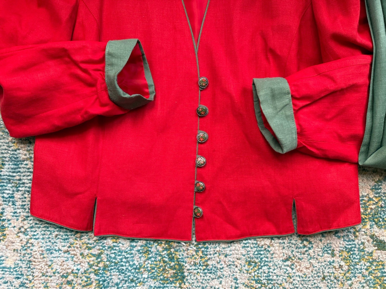 Vintage Meico Landhaus holiday poinsettias skirt jacket set, size EU 46