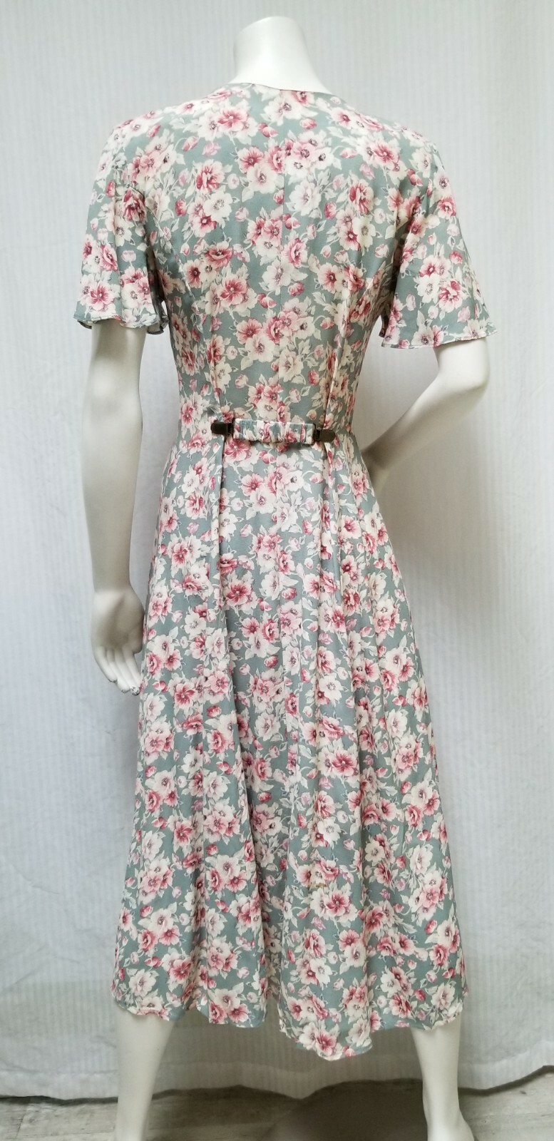 Vintage CDC Seafoam Green Floral Rayon Button Front Cottagecore DRESS – Size S