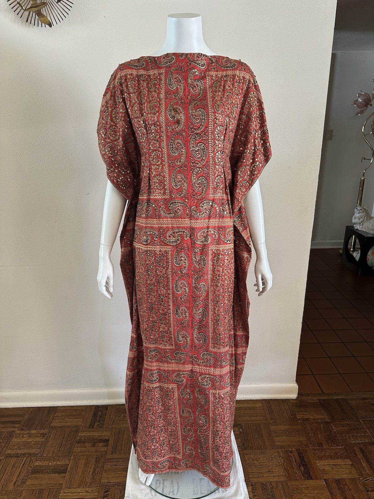1960s Tipicano Sequined Caftan Hostess Dress Maxi Tunic Resort Sparkle 70s VTG