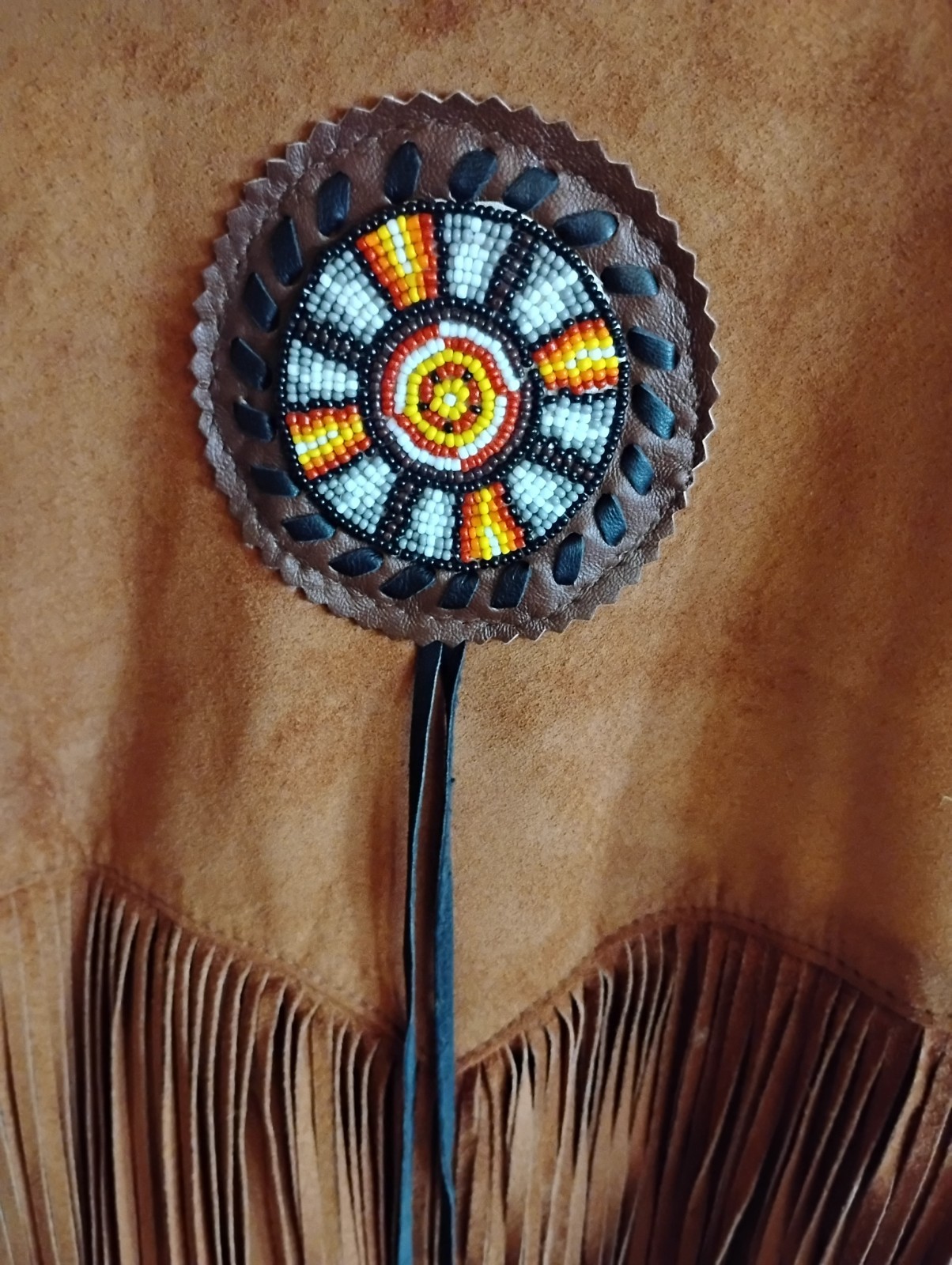 Lariat Leather Coat Fringed Beaded Southwest Suede Made in USA Sz X-largeVintage