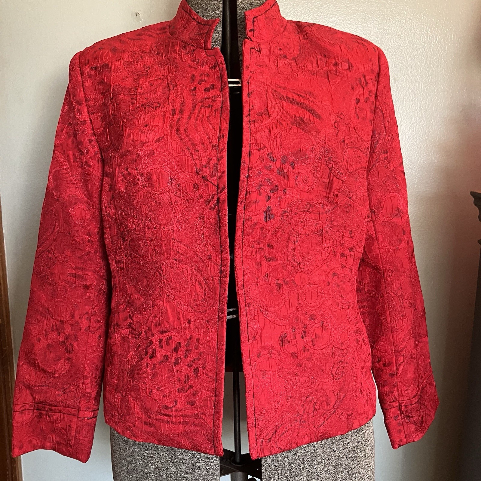 Vtg 80s Erin London Red Jacket Hook & Eye Closure Lightly Padded Shoulders