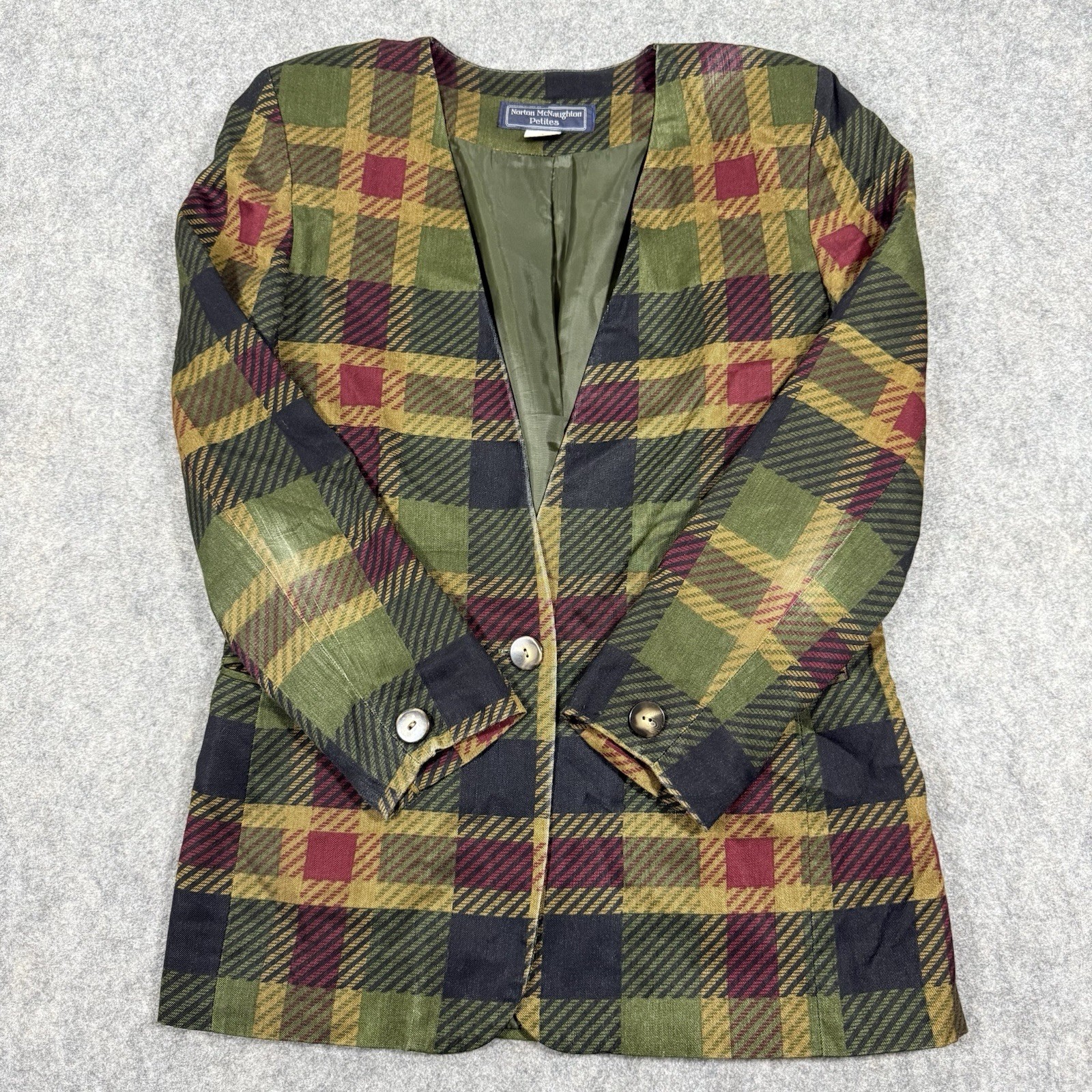 Norton McNaughton Vtg Open Front Blazer Women’s Size Petites 4 Multicolor Plaid