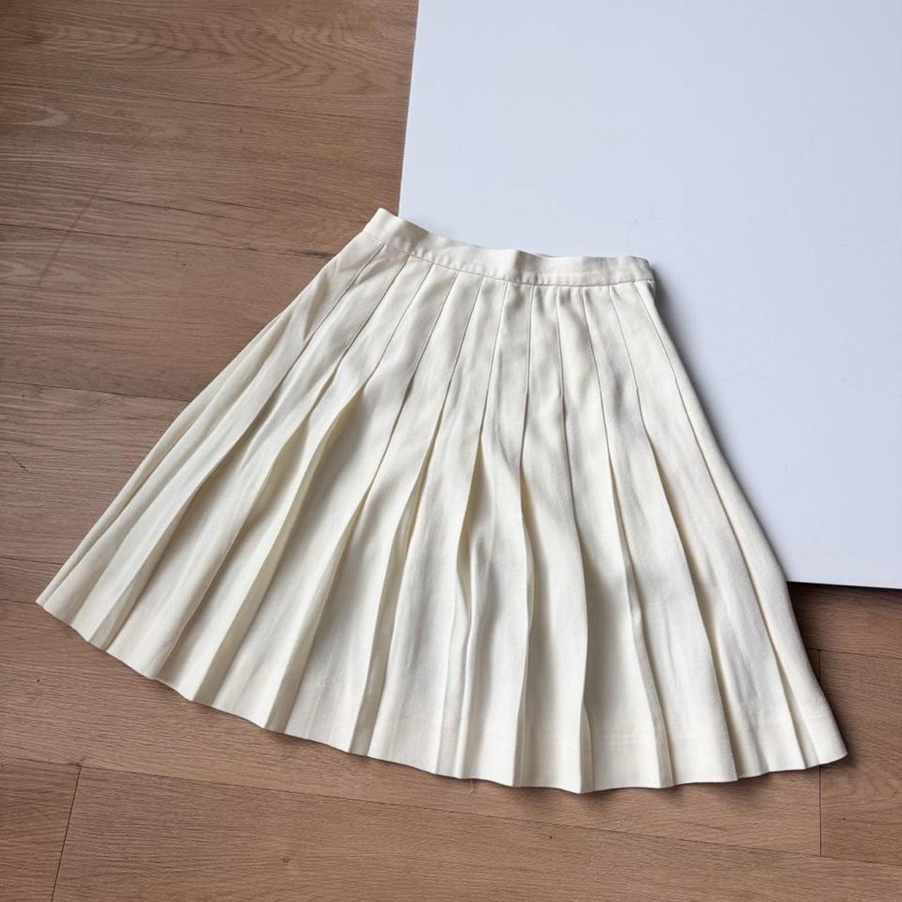 David Brooks Vintage Pleated Midi Skirt Cream Off White Preppy Academic Size 6