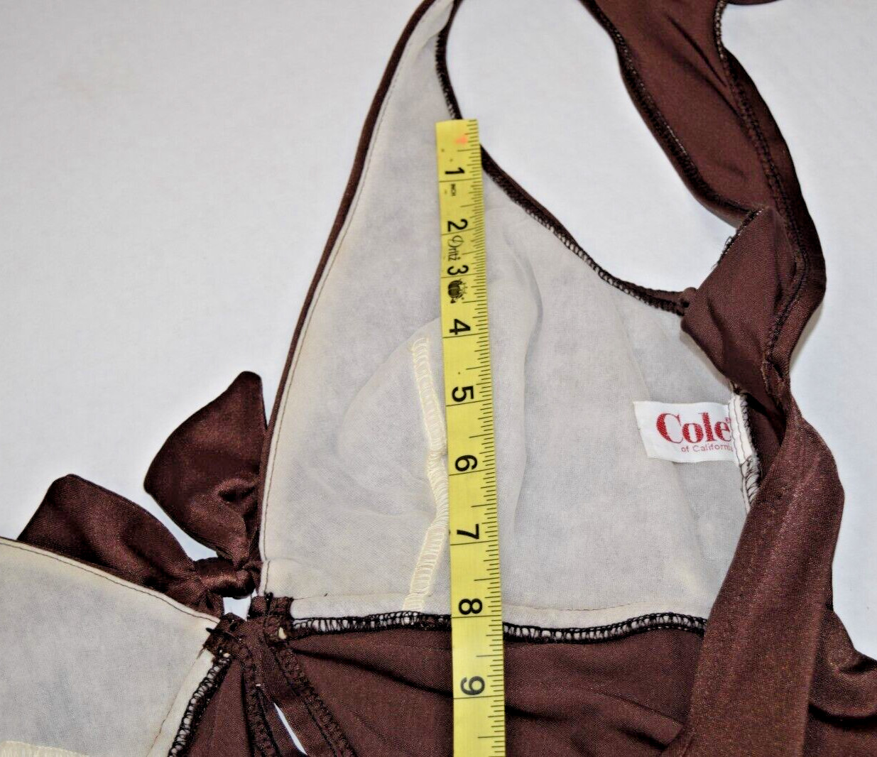 Swimsuit VTG 50s 60s Cole of California Silky Chocolate Brown Back Clasp Sz S/M