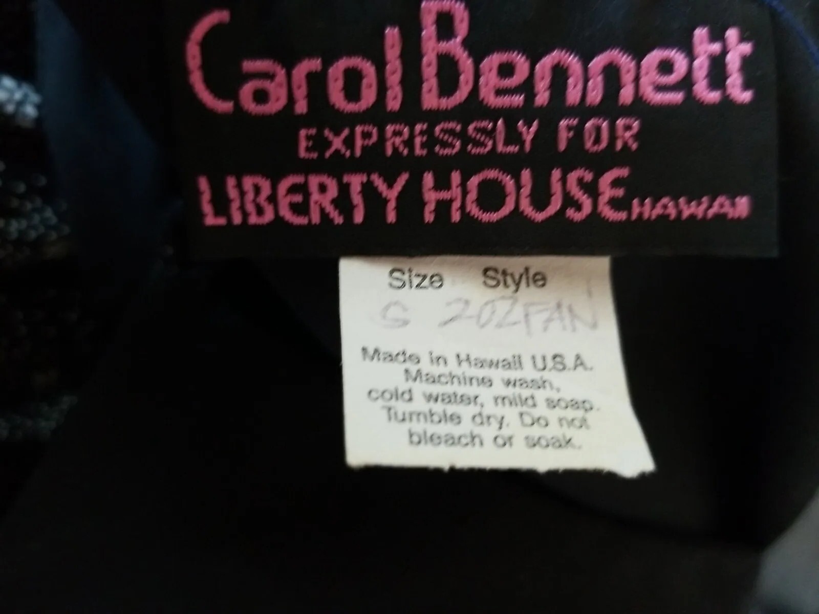 Carol Bennett Liberty House Hawaii Muu Muu Women’s Dress Size S Black Vintage