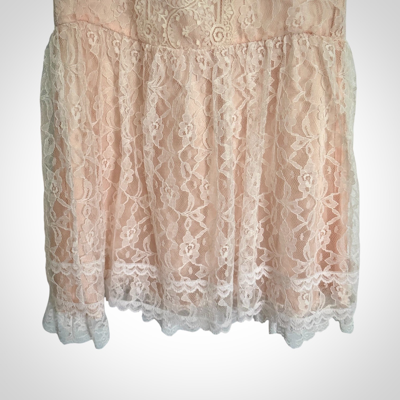 VTG Gunne Sax Girls Peach Blush Lace Party Dress Drop Waist Peter Pan Collar 80s