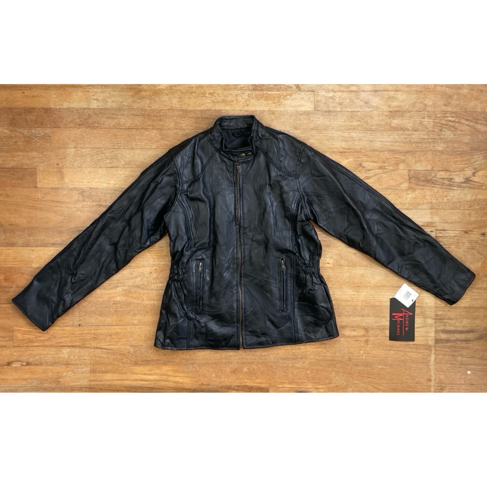 Vintage Patchwork Leather Jacket Size Medium 90s Black Motorcycle Biker Coat