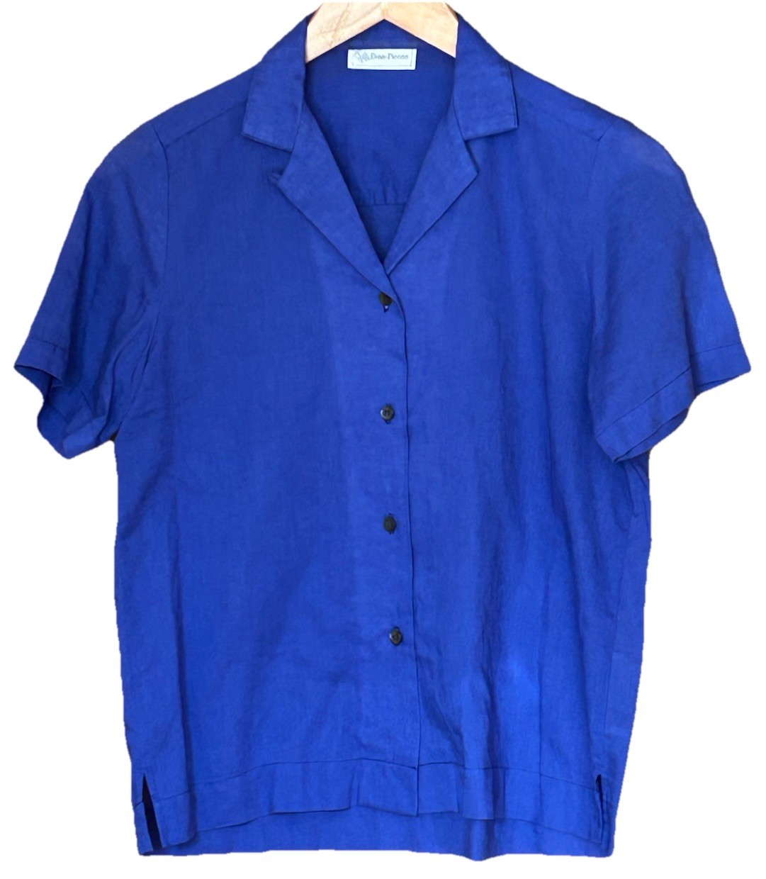 VTG Evan-Picone Women’s Blue Purple Linen Camp Shirt XS Quiet Elegance Classic*