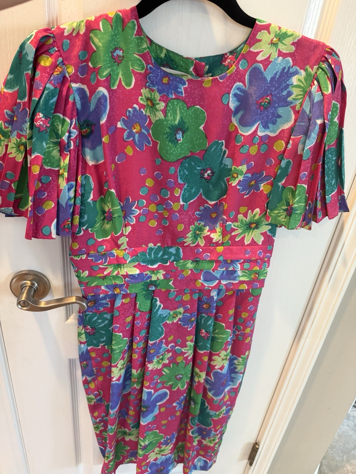 Maggy Boutique Vintage Floral Dress Pink Green Blue Purple 100% Polyester Size 4
