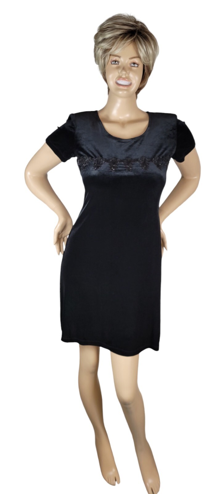 Vintage 90s John Roberts Black Velvet Velour Beaded Sequin Whimsigoth Dress 6